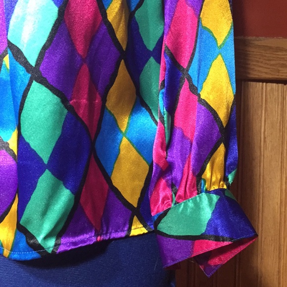 Vintage 80’s multi colored patterned blouse M/L - Picture 4 of 8